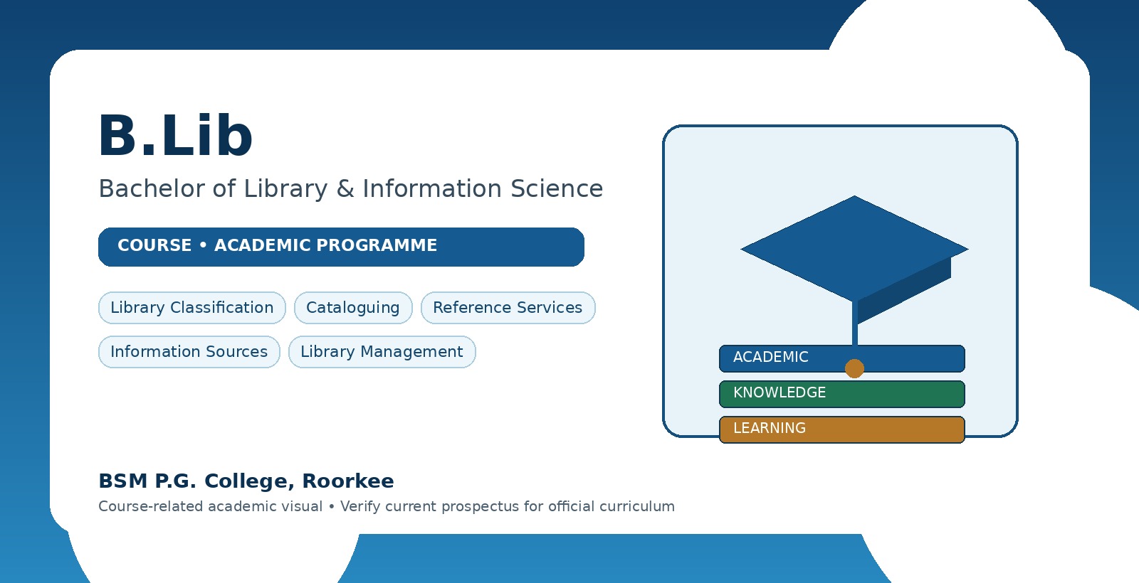 B.Lib Bachelor of Library & Information Science course visual
